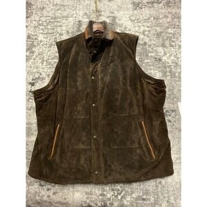 Roundtree & Yorke Suede Faux Vest Men 4XT Tall Dark Brown Leather Zip Front Warm
